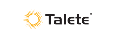 Talete logo with yellow dotted ring and black text on white background