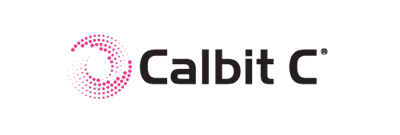 Calbit C logo with pink circular icon on gray checkered background