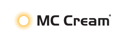MC Cream logo with a sun icon on a gray checkered background