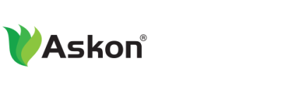 Askon logo with green leaf icon and black text