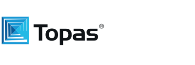 Topas logo with blue geometric icon and black text