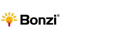 Bonzi logo with orange hand icon and black text on white background