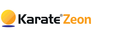 Karate Zeon logo with orange circle icon and black-and-orange text