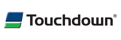 Touchdown logo with green and blue stripes next to black text