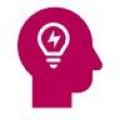 Magenta head silhouette with a light bulb icon inside