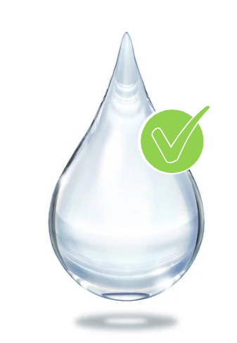 Water droplet with green check mark icon