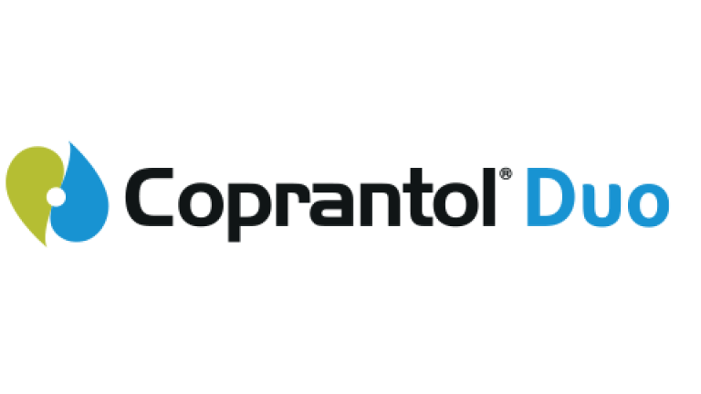Coprantol Duo logo with green and blue circular icon and text